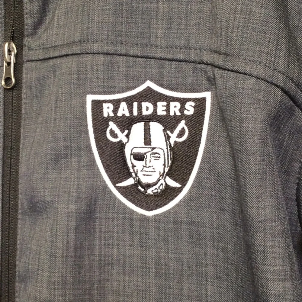 NFL Las Vegas Raiders Mens Dark Gray/Black Full Zip Fleece Lined Jacket, Sz L